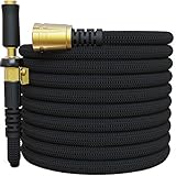TITAN 25FT Garden Hose - All New Expandable Water Hose with Triple Latex Core 3/4' Easy Removal Solid Brass Fittings Expanding Extra Strength Fabric Flexible with Jet Nozzle and Washers (B)