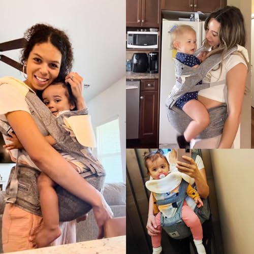 Bellababy Babytrage, All-In-One Babytrage für Neugeborene ab Geburt, Babys & Kleinkinder (0-36Monate), verstellbarer Sitz, Baby-Tragetasche 3 Trage Positionen(Grau)