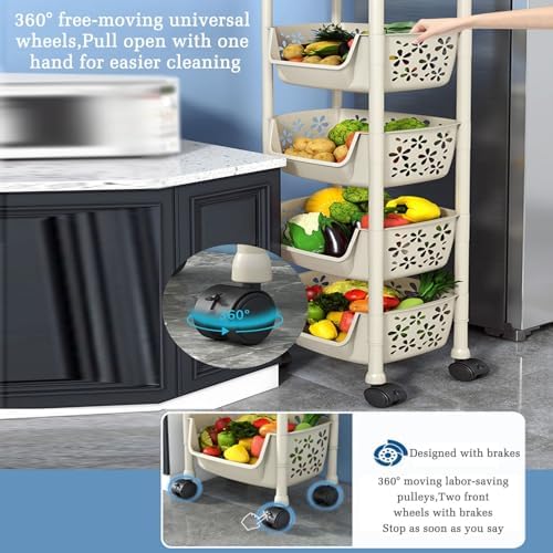 Storage Trolley - Multi-Layer Wheeled Rack for Household Storage, Space-Saving Design, Open Basket for Kitchen, Bathroom, Living Room, Office