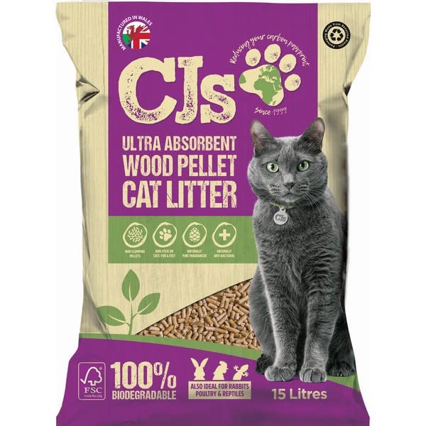 Cj's PREMIUM WOOD CAT LITTER 5L 15L 30L - VIRGIN WOOD PELLETS ULTRA ABSORBENT (15L)