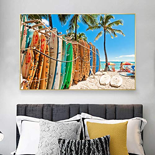 Affiche surf et plage pour déco de salon | Toile marine 60x80 cm sans cadre