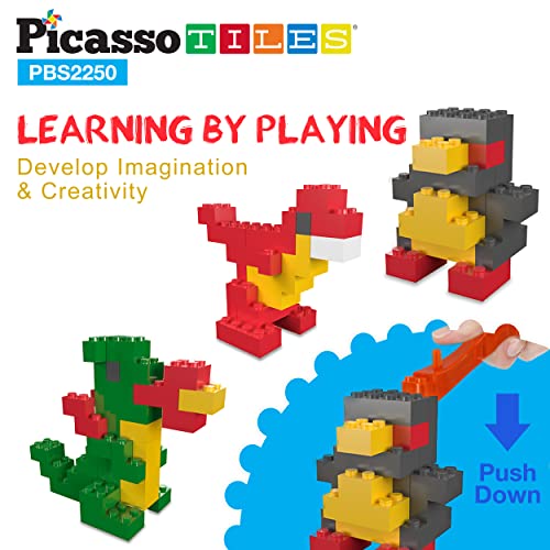 Image of PicassoTiles 2250 Piece Brick Building Blocks STEM Creative Imaginative Color Vibrant Sensory Toy Mix & Match Kit 11 6 Unique Shape Construction Block Playset Kids Boys & Girls Age 3+