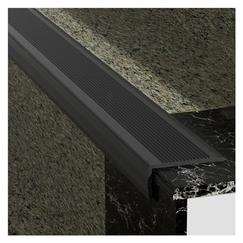 Non Slip Stair Strips Easy Install PVC Floor Edge Transition Strip for Wood to Tile Indoor Outdoor Step Sticker Black 5CM+2.5CM Wide