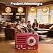 Retro Transistor Radio,Battery Powered AM FM SW,Small Rechargeable Portable Radio with 1800mAh Lithium-ion Battery,Support TF Card/Aux/USB MP3 Player (Red)