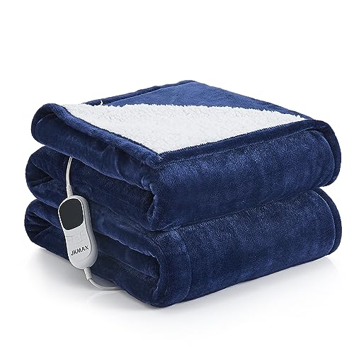 JKMAX Heated Electric Blanket Twin Size - 62"x84" Flannel Heating Blanket with 10 Heating Levels & 5 Time Settings Over-Heat Protection, Winter Warmer for Adults with ETL Certification（Navy Blue）