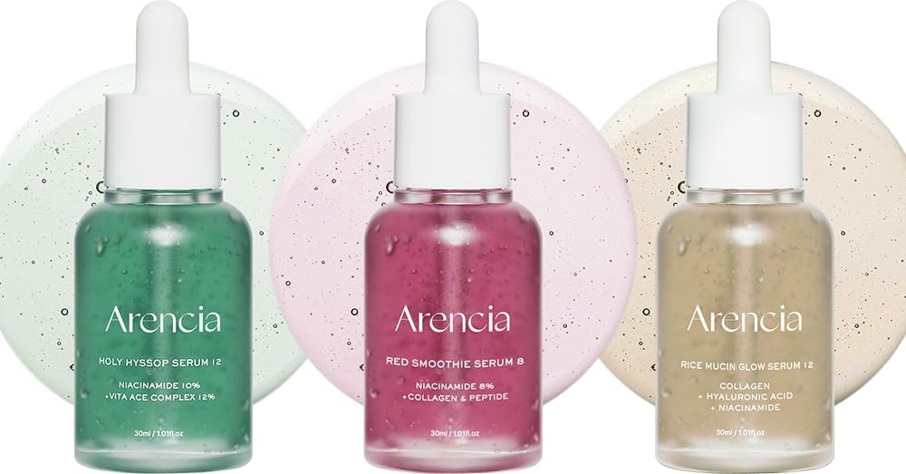 Arencia Glow Serum Best Set [Hyssop + Red Collagen + Rice mucin] for glass skin - Vitaminc A,C,E & Niacinamide &Hyaluronic Acid