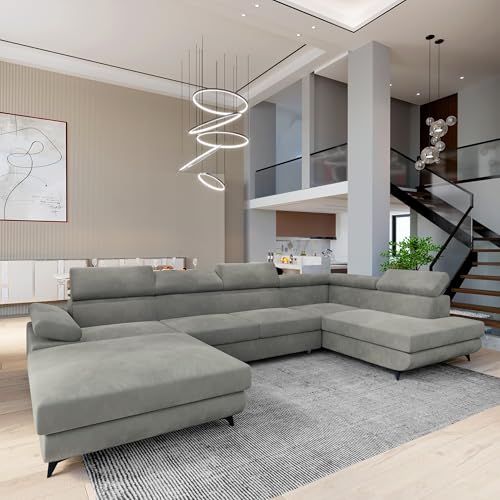 Masseno Ecksofa RUBANO M R-S mit Schlaffunktion U-Form, Sofa mit Bettkasten, Wohnzimmersofa, Couch, Soffa, Bettsofa, Couchgarnitur- Hellgrau, Monolith 84 – Bild 5