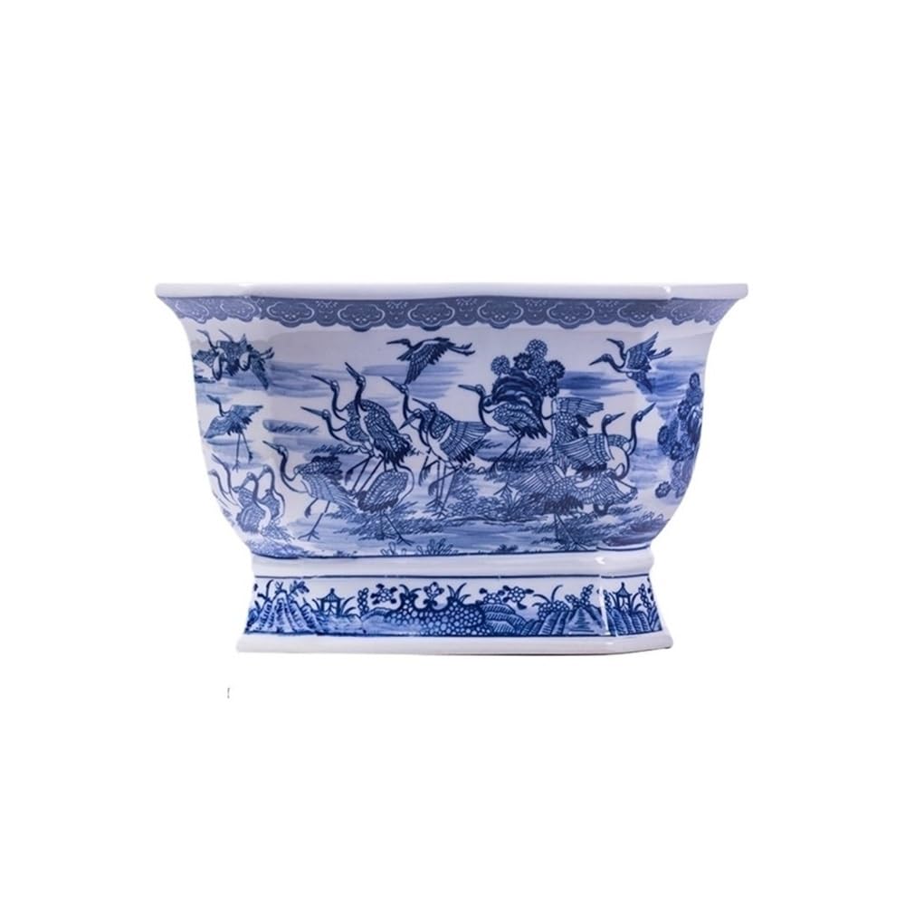 XBGfdySD Blue and White Porcelain Planter Hand Painted Square Ceramic Flower Pot, Plant Pot for Indoor Plants No Drainage Hole