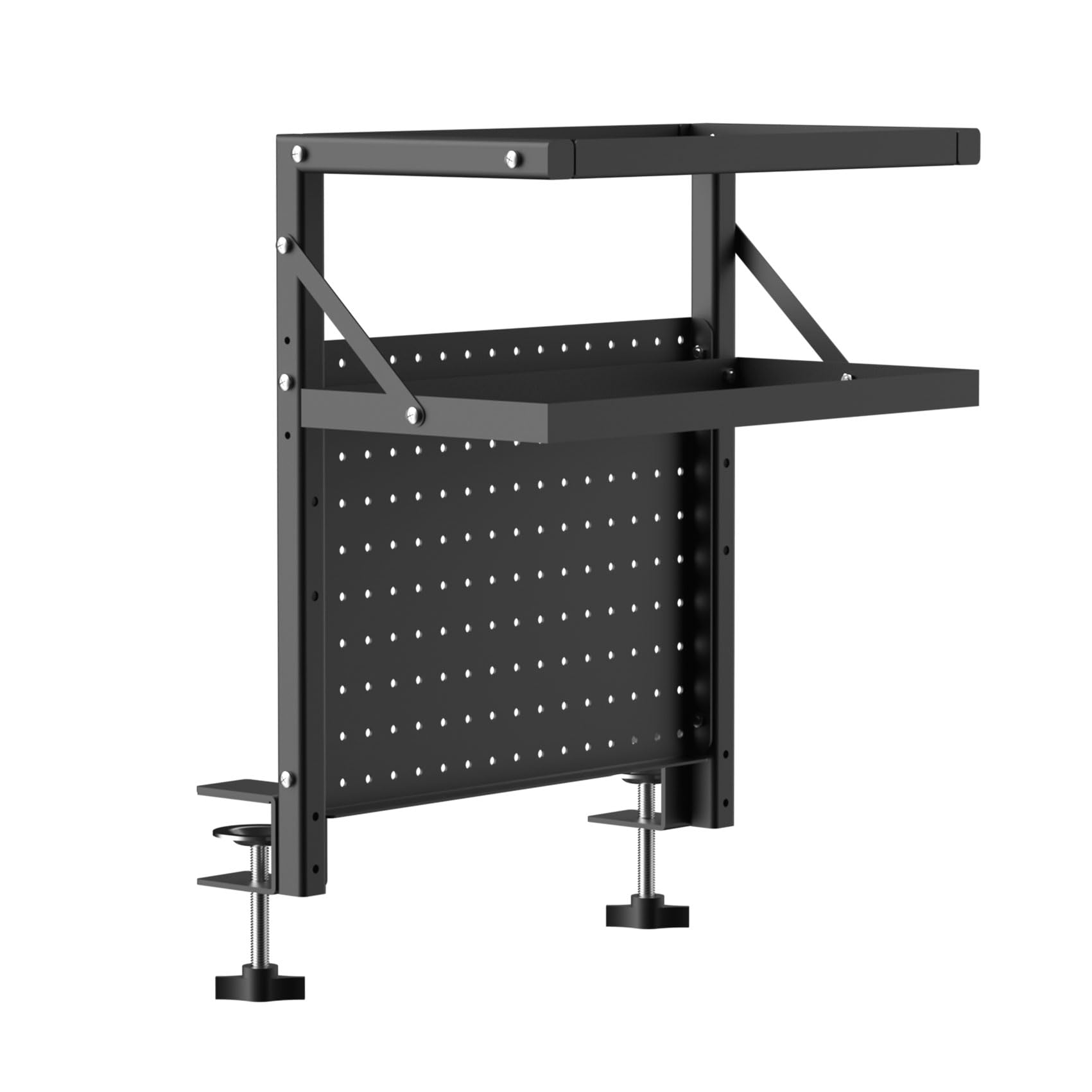 Adjustable 2-Tier Clamp on Desk Shelf Pegboard Side Table Extender