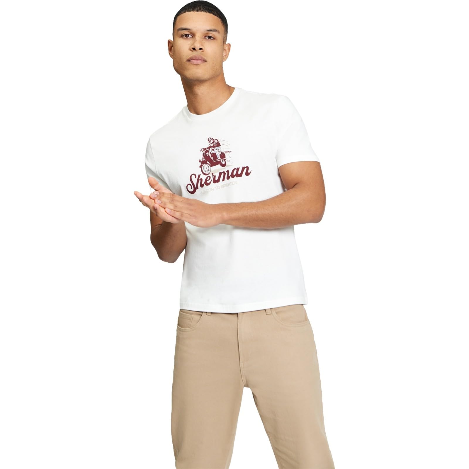 Ben Sherman Mens Race Day Tee Graphic Short Sleeve T-Shirt - Ivory - XL