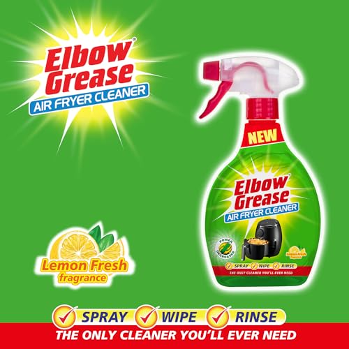 Elbow Grease Air Fryer Cleaner Spray | Spray, Foam, Wipe, Rinse - Cuts Through Dirt, Grease & Grime (Lemon Fresh, 500ml)