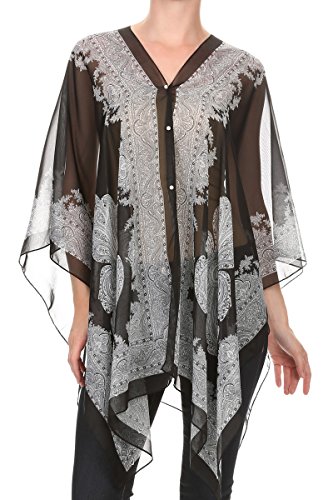 LL Ladies Black Loose Chiffon Short Poncho Native Top Shirt Blouse Scarf Spring