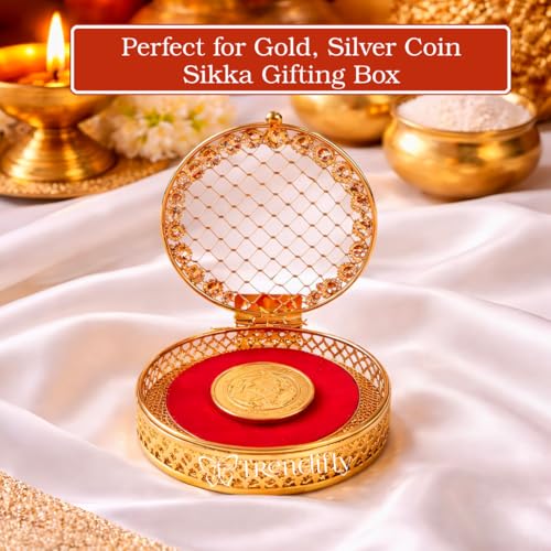 Image of Trendifly Metal Round Gold Silver Coin Cash Shagun Box | Decorative Ring Coin Sikka Storage Gift Box | Wedding Pooja Baby Shower Housewarming Shagun Rakhi Raksha Bandhan Return Gifts
