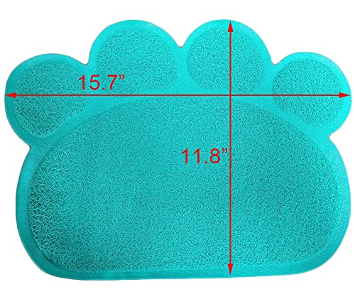Joyjuly Pvc Pet Dog Cat Puppy Kitten Dish Bowl Food Water Feeding Placemat, Non-Slip Cat Litter Mat Paw Shape, Blue Small #TOP4