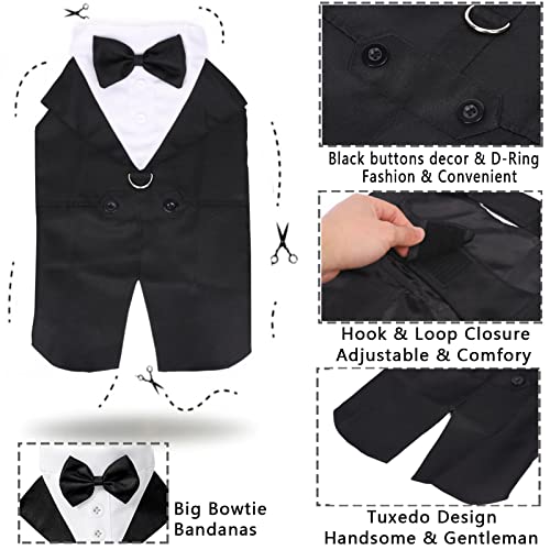 Dog Tuxedo Shirt Formal Suit Bandana Set, Pet Bow Tie Outfit Wedding Tux Prince Wedding Attire Party Costume Suit For Large Medium Dogs Golden Retriever Clothes Gentleman Apparel Coat (Black, Small) #TOP6