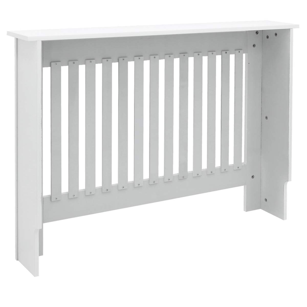 ECD Germany Cubierta del Radiador 112x19x82 cm MDF Blanco Lacado Revestimiento Protector Moderno de Calefacción Estilo Rústico Superficie de Estantería Útil de Madera para Sala de Estar Dormitorio