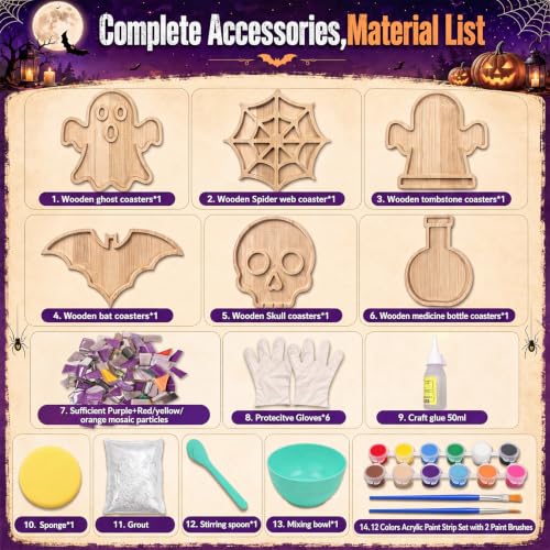 6 PCS Halloween Coasters, Mixed Color DIY Glass Mosaic Tiles for Crafts - image 4