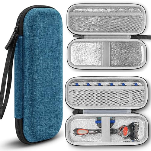 MODY RODY EVA Razor Case for All Manual Razors, Waterproof & Dustproof Travel Razor Storage Case with Mesh Pocket for Replacement Blades, Razor Box for Men Ideal for Business Trip and Home Use