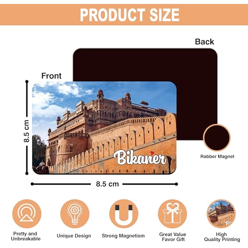Image of Elegant Fridge Magnet with Themes |Rectangular Size Refrigerator Magnet with Magnetic Rubber Back | Pack of 1, 8.6cm X 5.4cm (Bikaner)