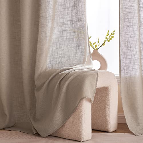 Woaboy Leinen Gardinen Vorhänge Ösen 2er Set 140x225cm Dunkelbraun – Ansicht 3