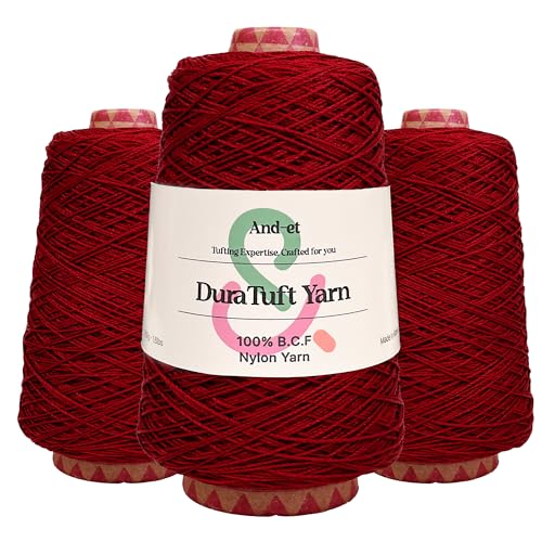 Image of And-et DuraTuft Yarn 45 Vibrant Colors Tufting Nylon Yarn Pack - Ideal for Crochet, Craft Projects - 100% B.C.F. - 3 Cones x 1.66lbs(640yard) - Perfect for Rug Weaving and Knitting (07 Burgundy)