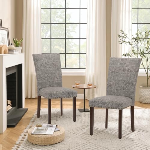 Image of Parsons Dining Chairs Set of 4, Upholstered Nailhead Dining Room Kitchen Side Chair with Thick Cushions and Wood Legs, Black /White