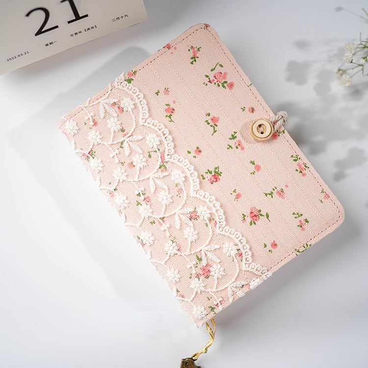 Loseblatt-Notizbuch Spitze rosa dichte Blumen Baumwolle lose Blatt A5A6A7 BinderJournal Notizbuch Tagebuch Cover handgefertigt(Dark Pink,Loose Leaf A6)