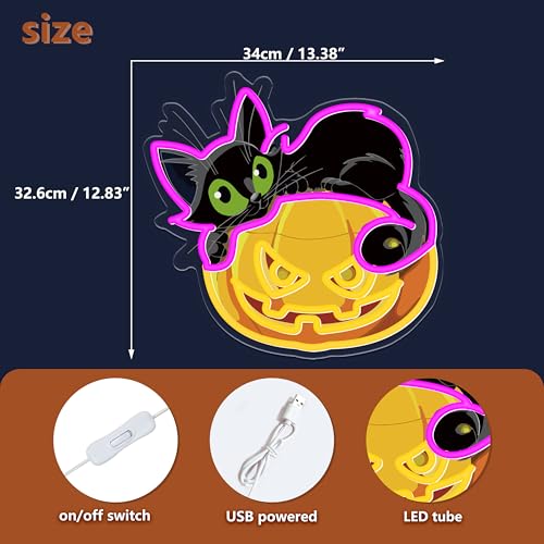 Image of Halloween Neon Sign for Wall Decor Pumpkin Black Cat LED Neon Lights for Halloween Room Decor, Halloweenn Party Lights