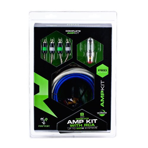 Kit de instalación de amplificador Raptor R5AK-8RCA con cableado de cobre de 600 vatios