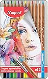 Caja metálica Maped 832412- Caja metálica de 12 lápices de colores artísticos acuarelables con pincel.