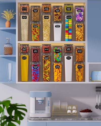 Airtight Food Storage Containers with Lids, 24 PCS Kitchen and Pantry Organization Canisters, BPA-Free, PVC-Free, Food-grade Plastic Leak-proof Jars for Cereal, Flour, Sugar, Extra 24 Labels & Marker - Thumbnail 2