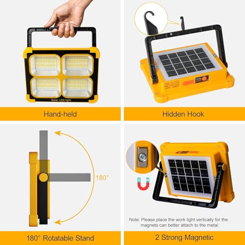 Image of 100W LED Construction Spotlight Solar Light Portable, 10000LM 12000mAh Battery Work Light USB Rechargeable Battery, 4 Light Modes, Camping Fox Lamp for Emergency Portable Outdoor, Construction, Garage