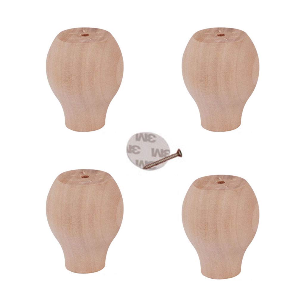 Solid Wood Furniture Legs - Bun Feet Set of 4 for Sofa, Couch, Coffee Table, Bench, Chair - Table Feet (6cm)
