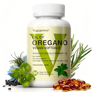VEGEPOWER Oil of Oregano Vegan Softgel, 4-in-1 Oil of Oregano with Black Seed Oil, Rosemary & Vitamin A, Organic Oregan Capsules, 4X Strength Carvacrol & Thymol for Immune Support, Non-GMO, 90 Ct
