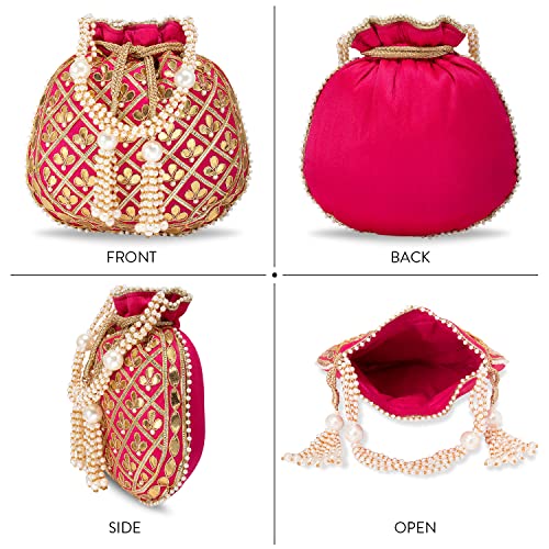 Image of Aheli Embroidered Potli Bag Gift for Women Handmade Ethnic Purse Evening Handbags Stylish Bridal Fashion Clutch Bag