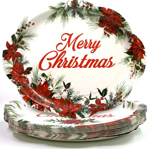 Fancy Land Christmas Oval Paper Plates 24 Pcs Holiday Serving Poinsettia Disposable Party Plates 10 X 12 Inches Heavy Duty Dinnerware Merry Christmas Party Supplies Fancy Land Christmas Oval Paper Plates 24 Pcs Holiday Serving Poinsettia Disposable Party Plates 10 X 12 Inches Heavy Duty Dinnerware Merry Christmas Party Supplies
