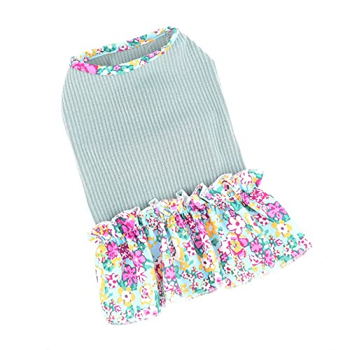 PAIDEFUL Dog Flowers Dress for Small Medium Dogs Cats Female Girls Soft Cotton Vest Tee Ruffled Skirt Breathable Tank Tops Puppy Chihuahua Yorkie Clothes T Shirts Pet Spring Summer Wearing Green XS - Image 4