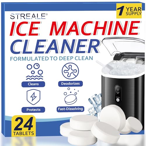 STREALE Ice Machine Cleaner Maker and Descaler - 24 Ice Maker Cleaner Tablets Compatible with All Major Brands, Nickel Safe Descaler Countertop Portable Commercial Icemaker Cleaning Solution