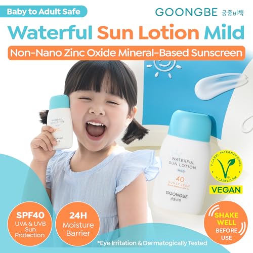 Image of GOONGBE Kids Sun Lotion SPF 40 & Cooling Gel Cream - Zinc Oxide Mineral Sunscreen & 3-Second Soothing Relief - Korean Skincare for Sensitive Skin - Vegan Hypoallergenic, 2.82oz & 3.38oz