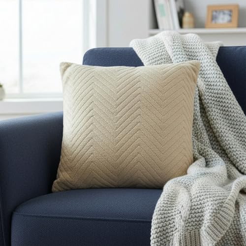 Image of Wakefit Designer Cushion Cover | 16x16 inch | Velvet Fabric | Machine Washable | Pack of 1 | Fur Beige