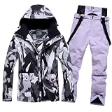 Generisch Herren Skihose Winddicht Winter Outdoor Warm Verdickt Doppelschulter Sport Bequemer Anzug (Light Purple, L)