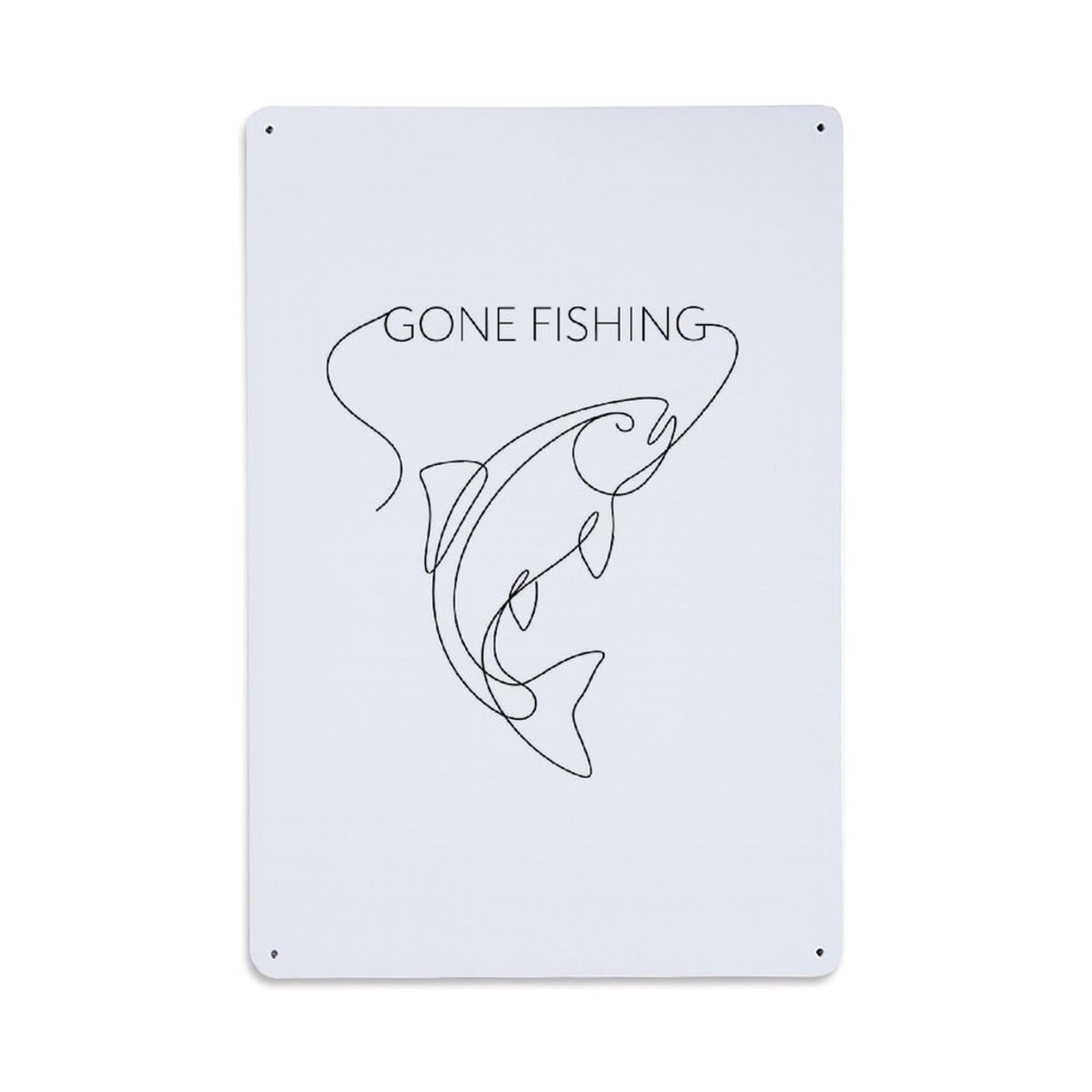Gone Fishing Mountain Lake Vintage Metal Tin Sign Plaque Wall Decor for Cafe, Club, Garden Metal Poster 8x12Inch