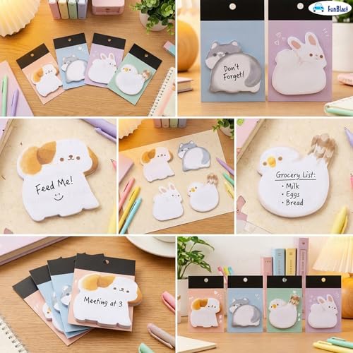 Image of FunBlast Cute Animals Sticky Notes, 4 Sheets - 120 Sticky Notes, Sticky Pad for Study, Point It Marker Stationery Items, Self-Adhesive Memo Pad, Planners and Memo Sticker (Animal Hug)