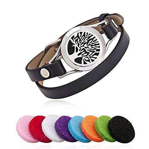 Ann Bully Stainless Steel Aromatherapy Essential Oil Diffuser Bracelet Leather wrap/Hypo-allergenic Surgical Steel Locket Bracelet Free Pads