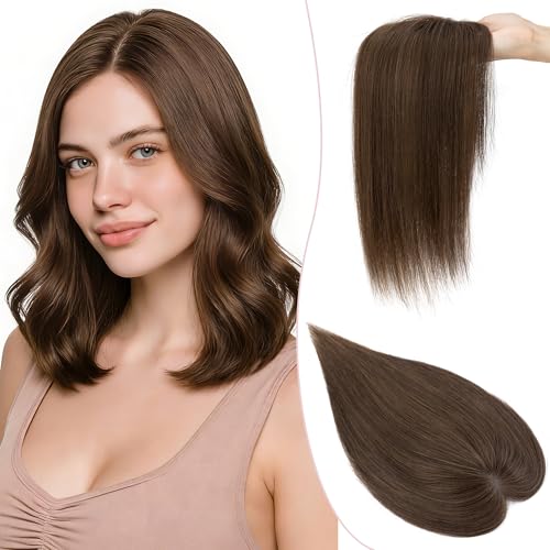 SEGO Pro Haarteil Topper Remy Echthaar mit Side Bangs Clip in Extensions Toupet Haarverlängerung Pony Toupee Frauen mit 3 Clips 25 cm # 02