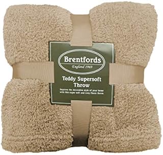 Brentfords Teddy Fleece Blanket Large Throw Over Bed Plush Super Soft Warm Sofa Bedspread, Natural Latte - 125 x 150 cm