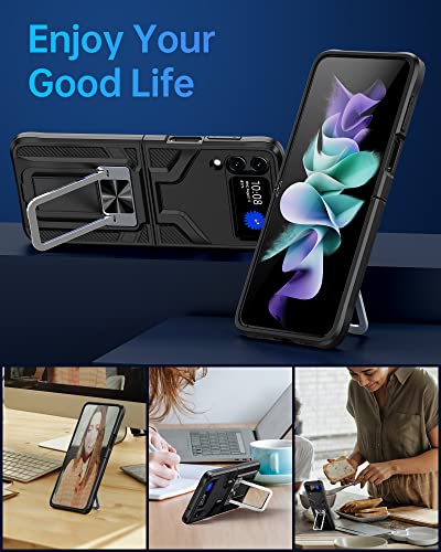 Ejgna For Galaxy Z Flip 4 Case With Kickstand, [Military Grade Drop Tested] Shockproof Phone Case Design For Samsung Galaxy Flip 4-Black #TOP3