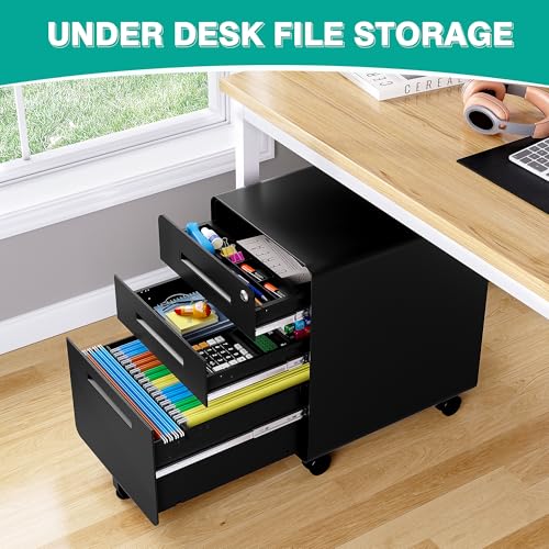 Image of SISESOL 3 Drawer File Cabinet with Lock,Rolling File Cabinets,Under Desk File Cabinet,Three Drawer Filing Cabinet for Home Office with Wheels,Fit A4 /Letter /Legal File,Fully Assembled Except Casters