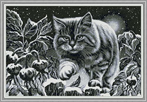 Point de croix chat dans la nuit enneigée pour vos soirées d'hiver