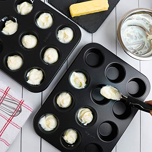 Non-Stick Bakeware 12 Cup Muffin Pan, Set Of 2, Heavy Duty & Easy Release Cupcake Baking Pan #TOP1